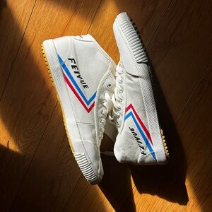Feiyue White Sneakers with Red and Blue Accents